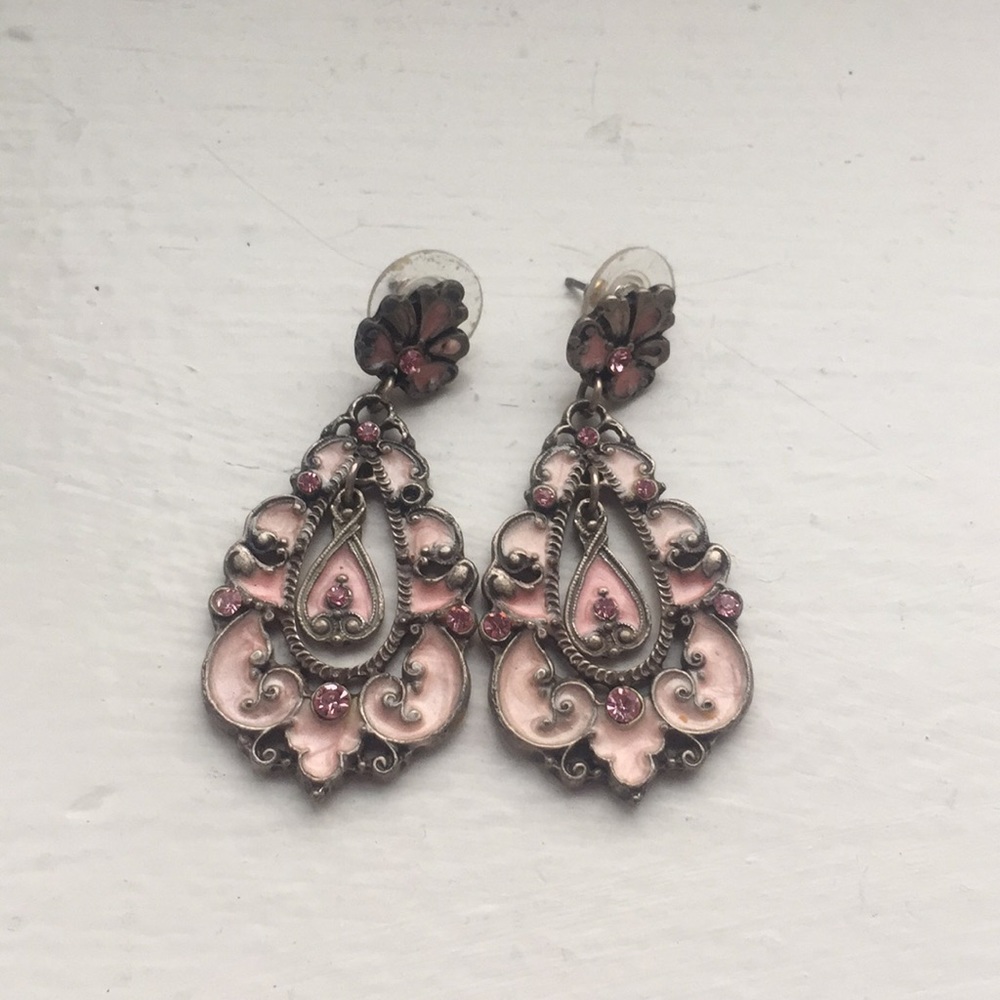 Pink Chandelier Earrings with Gemstone Detailing
